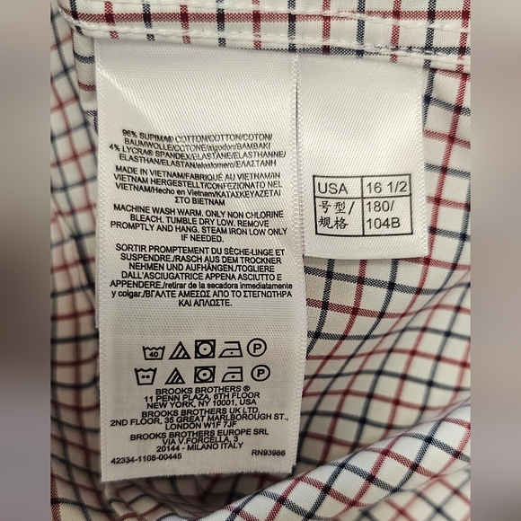 Brooks Brothers Milano Men's Checkered Button Down Dress Shirt Size 16 1/2 34 - Picture 9 of 9